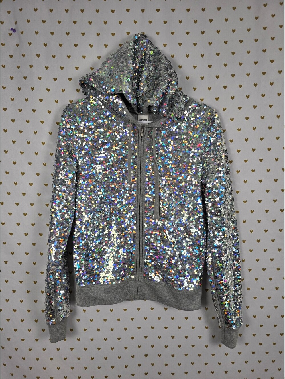 PINK Victoria's Secret Fashion Show FULL Sequin Zip Hoodie Gray S BLING HTF